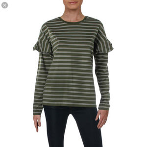 New Ralph Lauren NWT Green & White Stripe Ruffle Sleeve Top $69.50